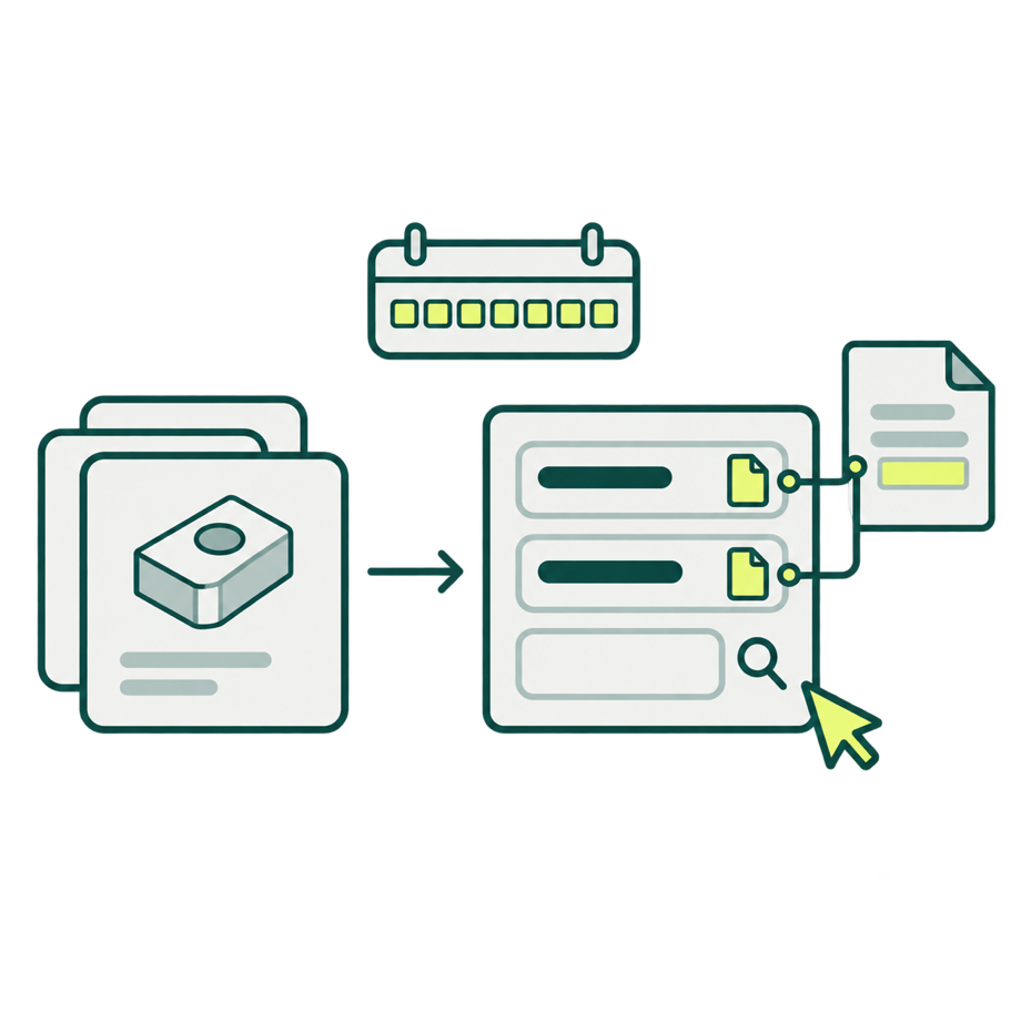 Your item records become a record whose values link to their source documents, within a one-week calendar